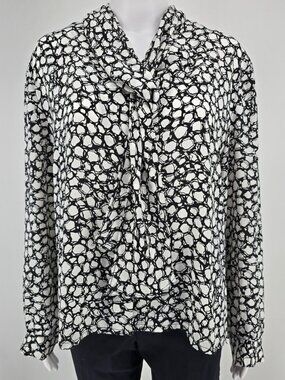 Vintage 1980s Lauren Lee Black/White Abstract Print Neck Tie Blouse (Size 14/L)